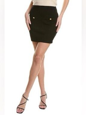 Walter Baker Leah Black Knit Gold Buttons Mini Skirt